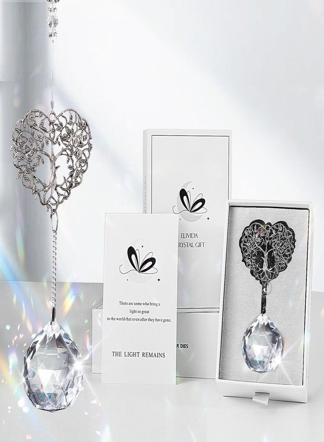 Elivida Modern Sympathy Gift for Loss of Mom - Tree Life Heart Design Memorial Hanging Ornament with 40mm Clear Crystal Ball Rainbow Maker, Bereavement Gift Idea for Women - Image 1